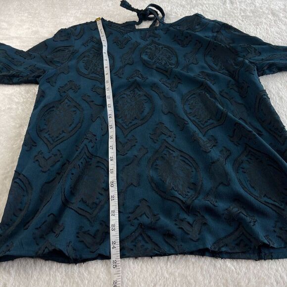 Ann Taylor Loft Floral Velvet Burnout Blouse Womens MP Blue Boho Dark Academia - Picture 6 of 13